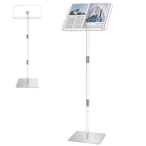 Podium Stand, Lecterns & Podiums, Acrylic Podium, Portable Podium Stand, Adjustable Angles with Metal Base, Podium for Classroom, Church, Weddings, Speech, 16" L x 12" W x 43" H, Clear