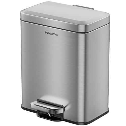 Small Bathroom Trash Can with Lid Soft Close, Stainless Steel Small Garbage Can with Removable Inner Bucket, Step Pedal, Trash Bins for Kitchen, Office, Bedroom, dorm, Brushed Gray (6L/1.6Gal)