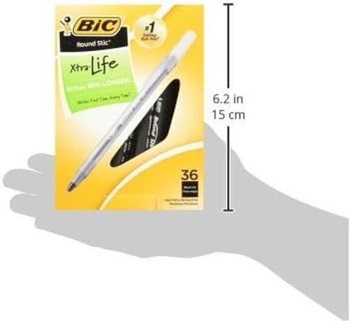 BIC Round Stic Xtra Life Ballpoint Pens - Ultra Long Lasting Black Ink | 144-Count Pack