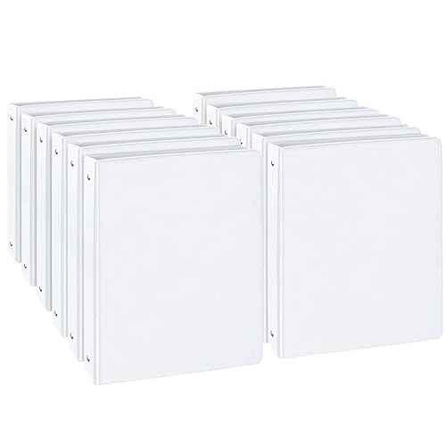 1-inch Round Ring Binder, Standard 3 Ring Binder Fit Letter Size Paper, Presentation View Binders, White,12-Pack