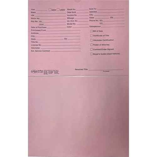 A Plus Paper Printed Vehicle Dealer Envelopes 9x12 Deal Jackets (100 Shrink Wrapped) (Pink))