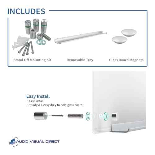 Audio-Visual Direct Magnetic White Glass Dry-Erase Board Set - 2' x 1.5' - Includes Magnets, Hardware & Marker Tray