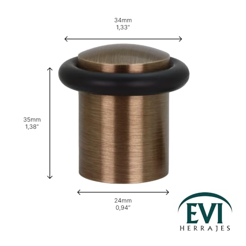 Pack of 2 EVI Door Stoppers | Leather Brass Floor Door Stop - Screw Fastening - Protector Rubber - 0.95 x 1.38 Inch Door Stop