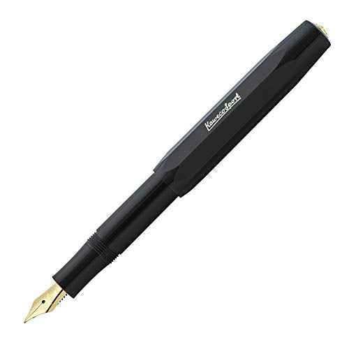 Kaweco Sport Classic Fountain Pen Black, Fine Nib Sport Octagonal Clip Gold.