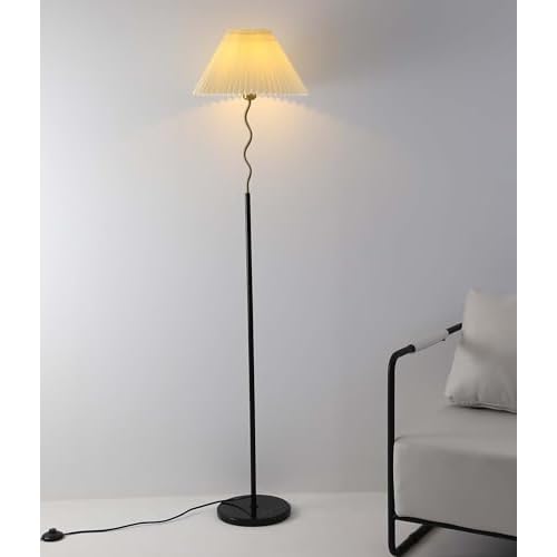 LED Floor Lamp with Fabric Lamp Shade for Bedroom and Living Room, Modern Standing Lamp Tall Pole Lamp for Office,Indoor Task Lighting(Black)