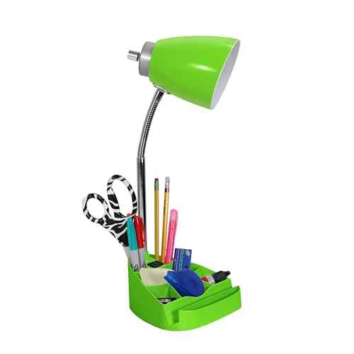 Simple Designs LD1094-GRN 18.5" All-in-One Gooseneck Desk Lamp with iPad Stand, Book Holder, and Convenient Charging Outlet, for Office, Bedroom, Living Room, Green
