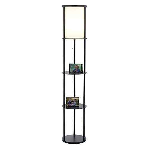 Adesso 3117-01 Stewart 62.5" Round Floor Lamp ? Lighting Fixture with Storage Shelves, Smart Switch Compatibility Lamp. Home Decor Accessories,Black Base Finish