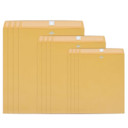 Smrtcol 12-Pack Kraft Paper Clasp Envelopes with Metal Closures, 3 Sizes for Shipping & Office