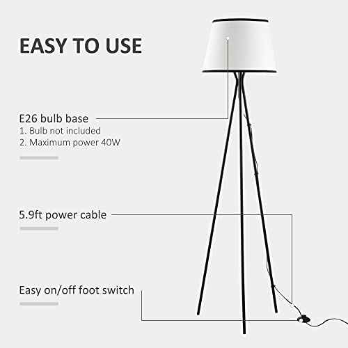 NicBex Floor Lamp,Modern Home Decor Floor Lamp with Steel Tripod Frame,Foot Switch and Fabric Lamp Shade,Standing Lamp Tall Lamp,Floor Lamps for Living Room,Bedroom and Office,Reading Light,Black