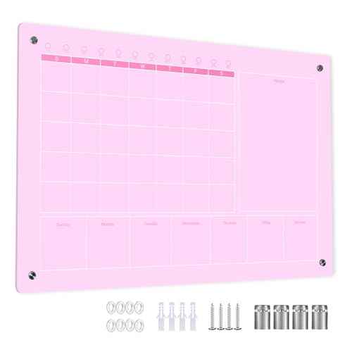 Large Acrylic Calendar for Wall,24"X16",Acrylic Dry Erase Calendar for Wall,Pink Dry Erase Board for Home/Office