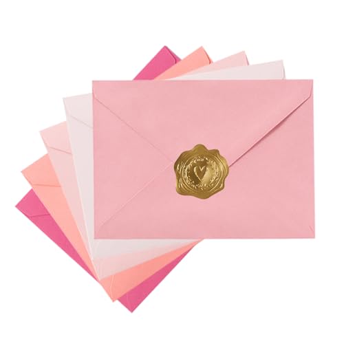 Toperd Pink 5x7 A7 Invitation Envelopes Pack of 50 with Gold Stickers, 5 1/4 x 7 1/4 Inches