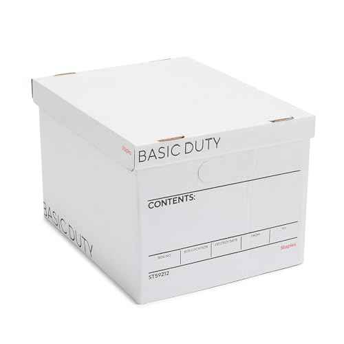 STAPLES Storage & Filing Box, Basic-Duty with Handles & Removeable Lid, Letter & Legal Size Documents, Stackable, 20-Pack, White/Black