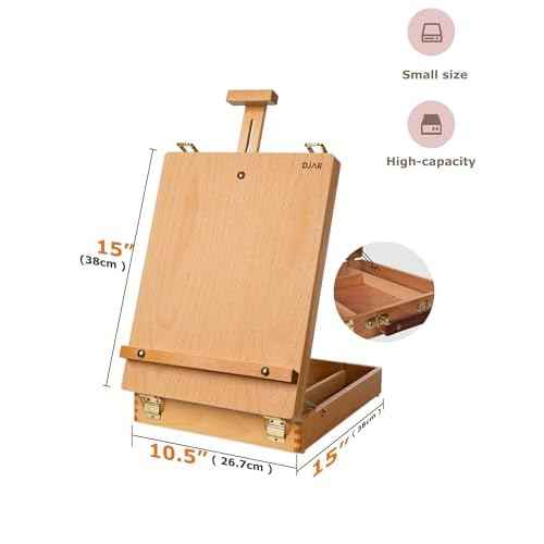 DJAR Tabletop Easel for Painting, Solid Beech Wood Adjustable Sketchbox Desktop Art Easel, Art Supplies Storage Box for Adults, Artists and Students, Natural