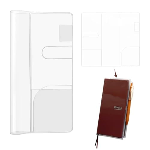 Clear PVC Book Cover for Hobonichi Weeks 2026, 8.19x7.68 Inch, 1-Pack with Pen Loop & Pockets