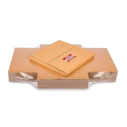 Kraft Vinyl Record Shipping Boxes, 12.8x12.8x1 inch, Easy-Fold, Multi-Depth LP Mailers with Fragile Stickers, 20 Pack