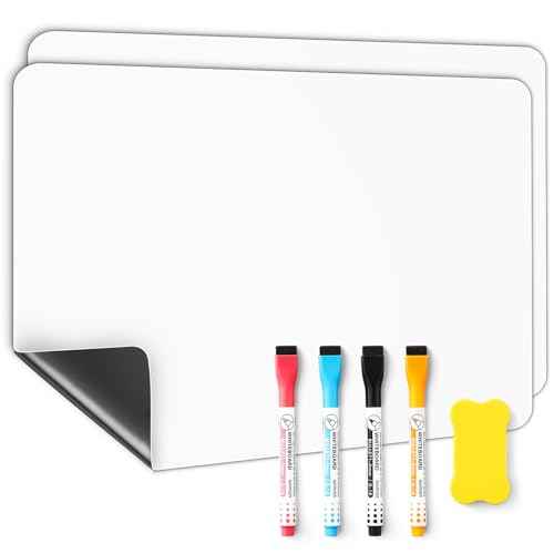 2 PCS Magnetic Dry Erase Whiteboard for Fridge, 14"x11" Reuasble & Erasable White Board Sheet for Refrigerator, Freezer - Smooth & Flexible Magnet Blank Notepad for Home, Kitchen Organizer and Planner