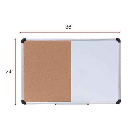 Universal 43743 Cork/Dry Erase Board, Melamine, 36 x 24, Black/Gray, Aluminum/Plastic Frame