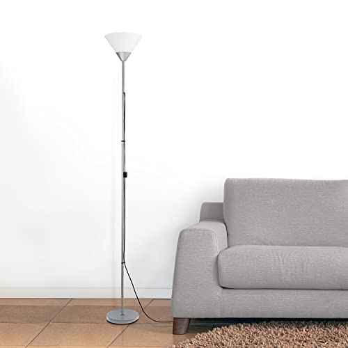 Simple Designs LF1011-SLV 1 Light Torchiere Stick Floor Lamp, Silver