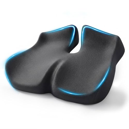 GLEEWARM Extra Large Black Seat Cushion for Sciatica, Tailbone & 10-Hour Pain Relief