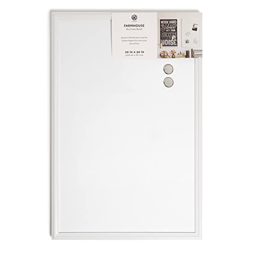 U Brands Farmhouse Dry Erase Board White Board with White Frame, Office Supplies, Includes Magnets, 20¡± x 30¡±
