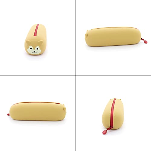 LIHIT LAB PuniLabo Gray Cat Zipper Pen Pouch 2.5x7.9in Silicone Cosmetic Organizer