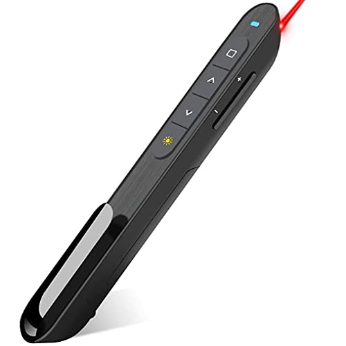 DinoFire Red Wireless Presenter Remote with Hyperlink & Volume Control - 2.4GHz RF USB Clicker for PowerPoint & Slides