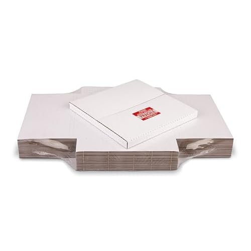 White Vinyl Record Mailers 12.8x12.8x1 inch LP Mailing Corrugated Cardboard Boxes, Easy Fold, Multi Depth Album Shipping Boxes with Fragile Stickers, 25 Pack