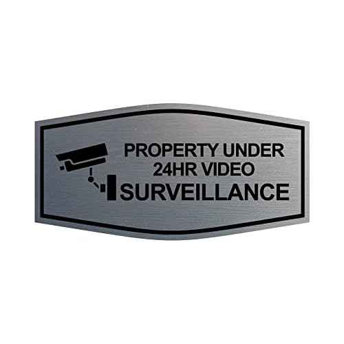 Fancy Property Under 24Hr Video Surveillance (Camera) Sign (Brushed Silver) - Large (5 Pack)