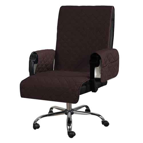 H.VERSAILTEX Water-Resistant Gaming Chair Protector ? Universal High-Back Cover with Non-Slip Buckles, Fits Executive & Desk Chairs (Brown/Beige, Washable)