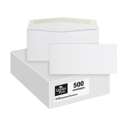 Quality Park #10 Envelopes 4-1/8 x 9-1/2 Inch White Business Mailing Envelopes, No Window, Gummed Closure, 500/Box