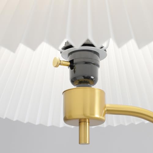 Retro Floor Lamp ? 63¡± Mid Century Modern Floor Lamp with White Pleated Empire Shade, Minimalist Curved Brass Pole Arc Mid-Century Standing Lamp for Cozy Living Room, Bedroom, Reading Corner (Gold)
