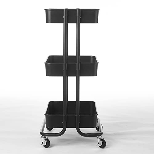 Urban Lifestyle Plastic 3 Tier Rolling Storage Cart, Black