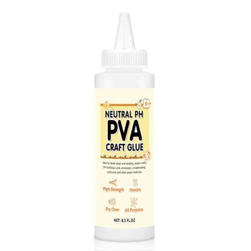 PH Neutral PVA Glue 8.5 Oz, Archival Quality Acid-Free PVA Adhesive, Dries Clear and Remains Flexible Book Binding Glue for Paper Crafts, Framing, Collages (8.5Oz)