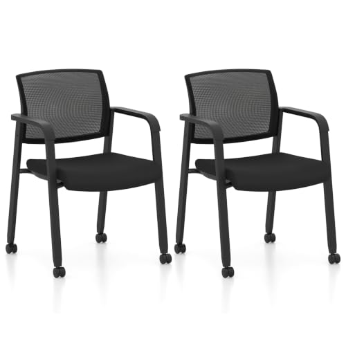 Tangkula Black 2-Pack Rolling Conference Room Chairs, Stackable Guest Chairs