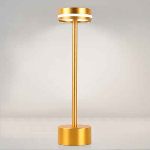 LED Cordless Table Lamp, 5000mAh Rechargeable Battery, Stepless Dimming 3 Color Modes, Auto-Memory Function, Portable Desk Lamp for Bedroom, Office, Camping, Indoor & Outdoor (1-Pack Gold)