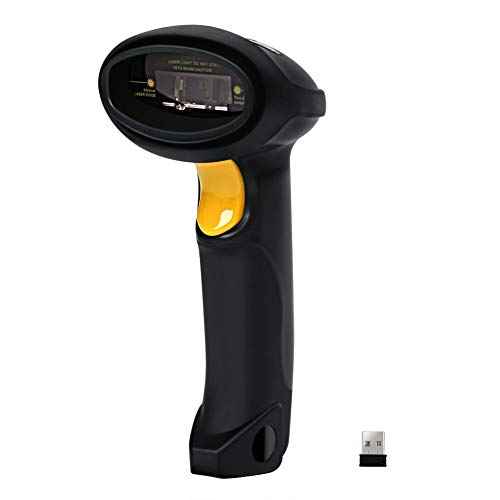 Barcode Scanner (2.4GHz Wireless USB Automatic & USB2.0 Wired) Rechargeable 1D Handheld Bar-Code Reader Support for FedEx and USPS Maximum Offline 2600 Code Entries