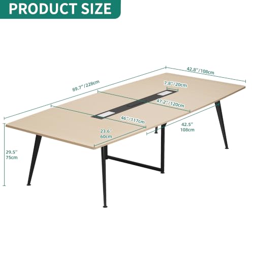 8FT YITAHOME Boat Shaped Conference Table with Power Outlets & USB, Light Wood