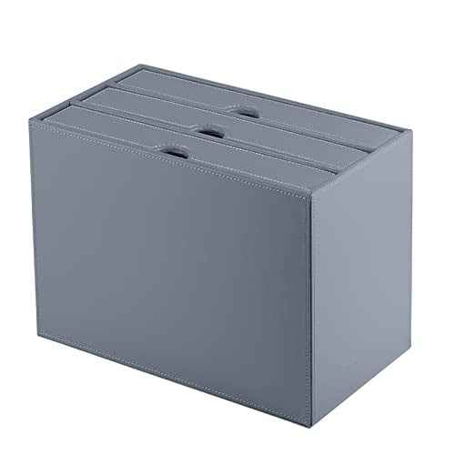 PU Leather Desk Organizer with 3 Drawers,Executive Office Supplies Desktop Filing A4 File Cabinet/Holder for Jewelry/Bill/Paper/Documents/Makeup Home Decor Stationery Storage Box,Grey