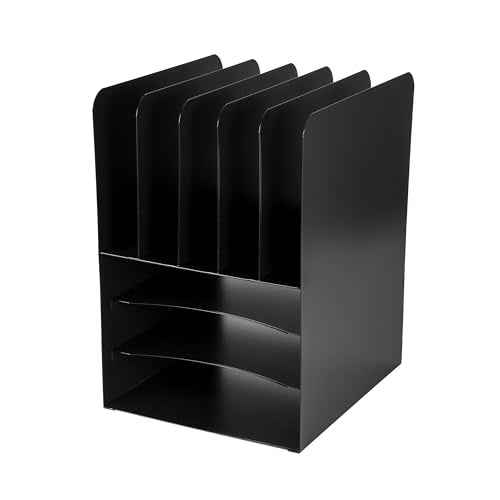 Huron Desktop File Binder Organizer Storage, Combination Vertical 5/Horizontal 3 Slot Compact Letter Tray, Black Steel