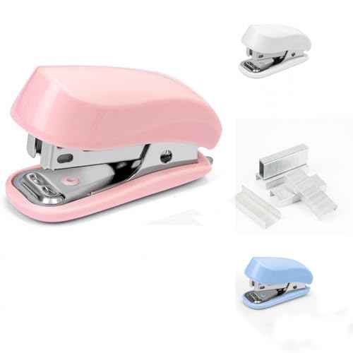 Pink Color Mini Stapler with Staples,Small Cute Stapler for Desk,Gift for Student or Office Use (Pink)