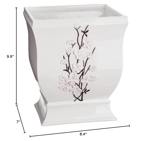 Creative Scents Vanda White Trash Can 1.48 Gal / 5.6L - Decorative Designed Wastebasket - Durable Small Bathroom Trash Can - Waste Basket for Bathroom, Powder Room, Bedroom Or Living Room Decor