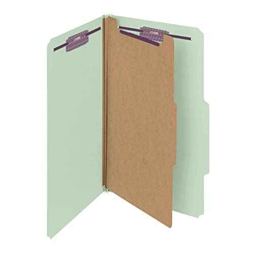 Smead Pressboard Classification File Folder with SafeSHIELD Fasteners, 1 Divider, 2" Expansion, Legal Size, Gray/Green, 10 per Box (18776)