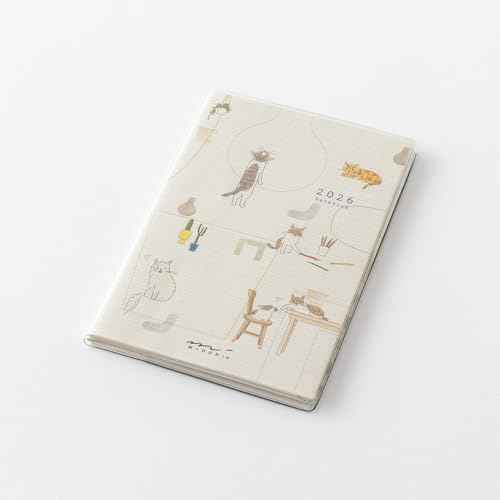 Midori Pocket Diary 2026 Mini Monthly Limited Bookmark with Cat Pattern 22357006 (Starts from January 2026)