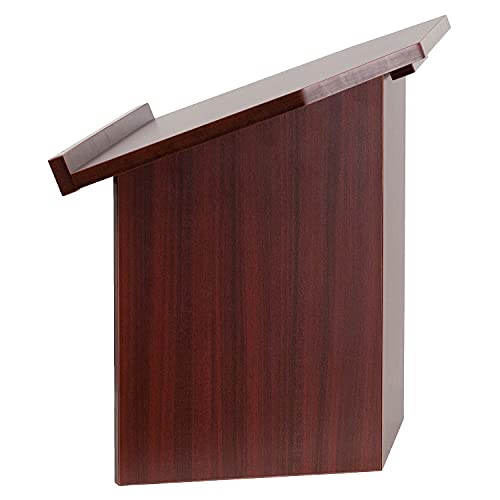 Flash Furniture Mysta Portable Tabletop Lectern with Hinged Foldable Base and Slanted Tabletop in Mahogany