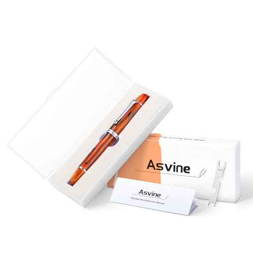 Asvine V800 Fountain Pen -Vacuum Filling System with Large Ink Capacity-Number 8 Stub Nib 1.1mm Calligraphy Art Drawing with Wrench - Amber Acrylic