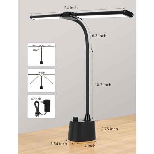 Desk Lamp with Dual Head & 10W Smart Dual USB Charging Port 5 Color Modes Dimmable Reading Light 2600 Lumens 12W Table Lamp for Bedside Office, Adapter Include