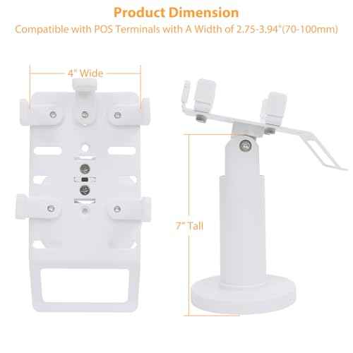 Universal Square POS Machine Terminal Stand, Adjustable Square Credit Card Reader POS Stand, 7" Tall Swivel and Tilt Terminal Holder with Complete Kit, Screw-in and Adhesive, White