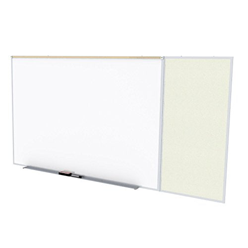 Ghent Style C 4 x 8 Feet Combination Board, Porcelain Magnetic Whiteboard and Vinyl Fabric Bulletin Board, Ivory , Made in the USA