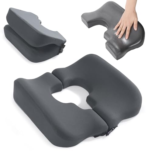 HOMBYS Dark Grey Memory Foam Bed Sores Cushion with T-Shaped Opening, 17.3 x 15.7 x 3.1 in