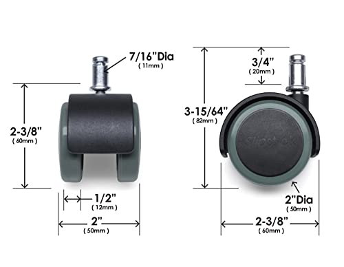 Slipstick CB680 2-Inch Floor Protecting Rubber Chair Caster Wheels Set of 5